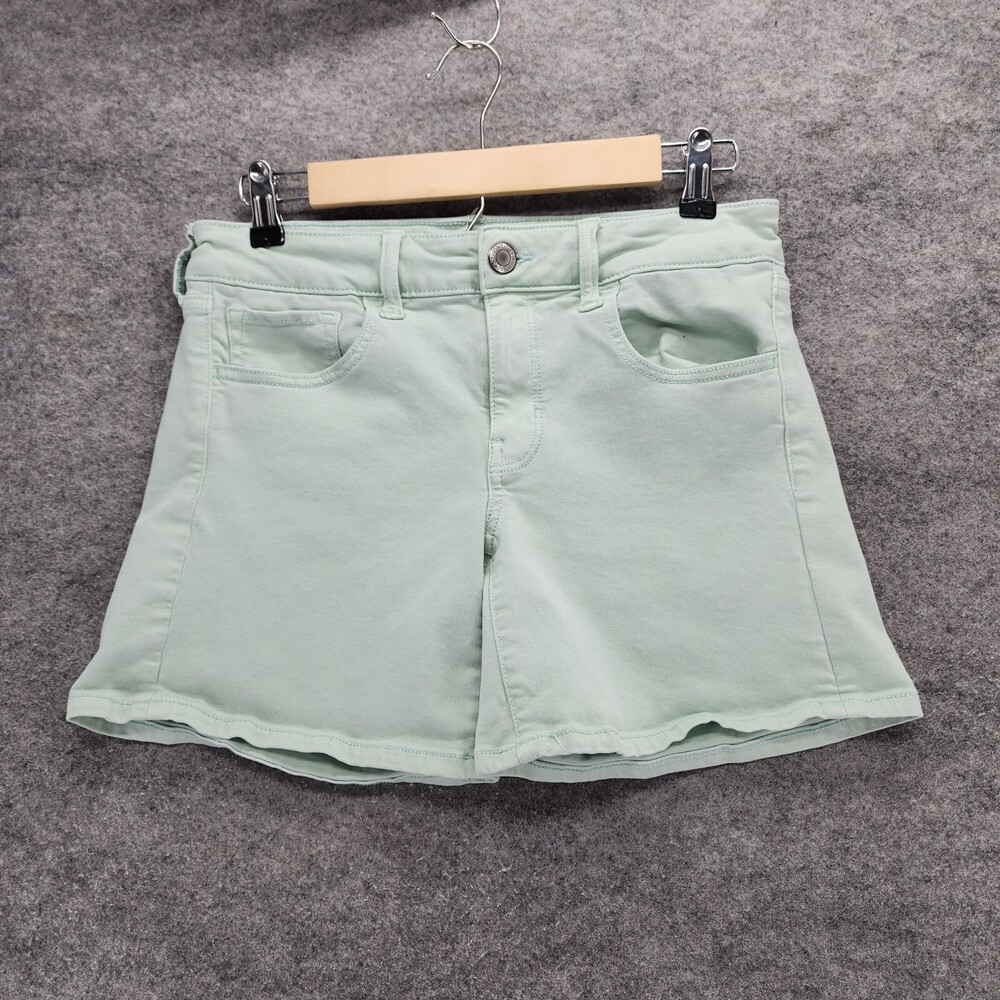 American Eagle Shorts Womens 8 Midi Green Denim Low Rise 30" Waist
